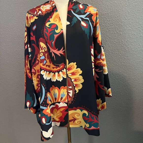 CHICO'S PAISLEY PRINT SHORT KIMONO - Red, Black & Gold - Excellent - L / XL - Picture 1 of 16